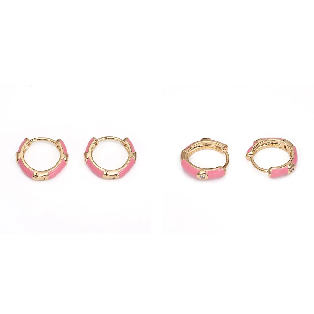

Kissitty 1 Pair Pearl Pink Brass Micro Pave Clear Cubic Zirconia Huggie Hoop Earrings With Enamel For Women Jewelry Findings