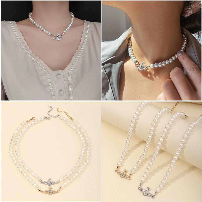 

Модные ожерелья Ins с имитацией жемчуга для женщин Геометрическая планета полная циркониевая цепочка до ключиц чокер ожерелье ювелирные изд...