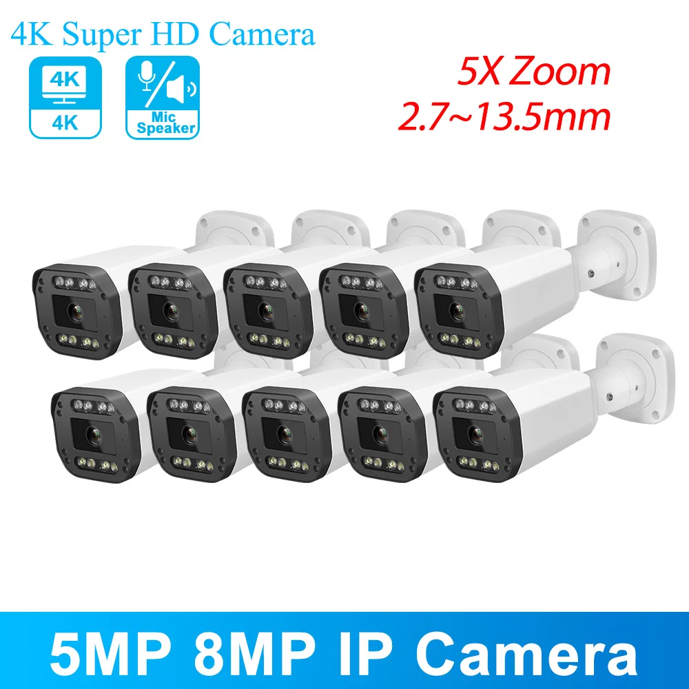 Vikylin 8MP IP Camera Outdoor Bullet 5X Zoom ColorVu IR Smart Hybrid Light Hikvision Compatible POE Two-Way Talk 2.7~13.5mm