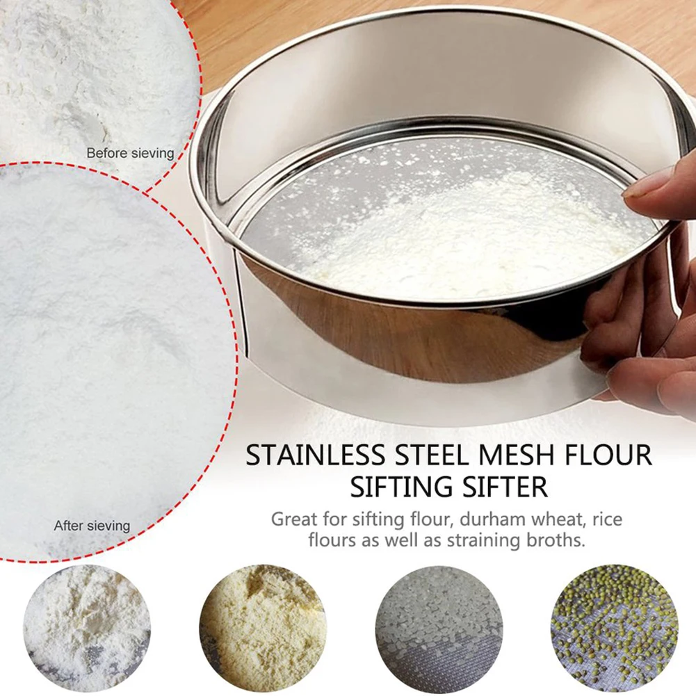 

Stainless Steel Flour Sieve Mesh Flour Sifter Flour Colander Sieve Sifter Mesh Filter Kitchen Accessories