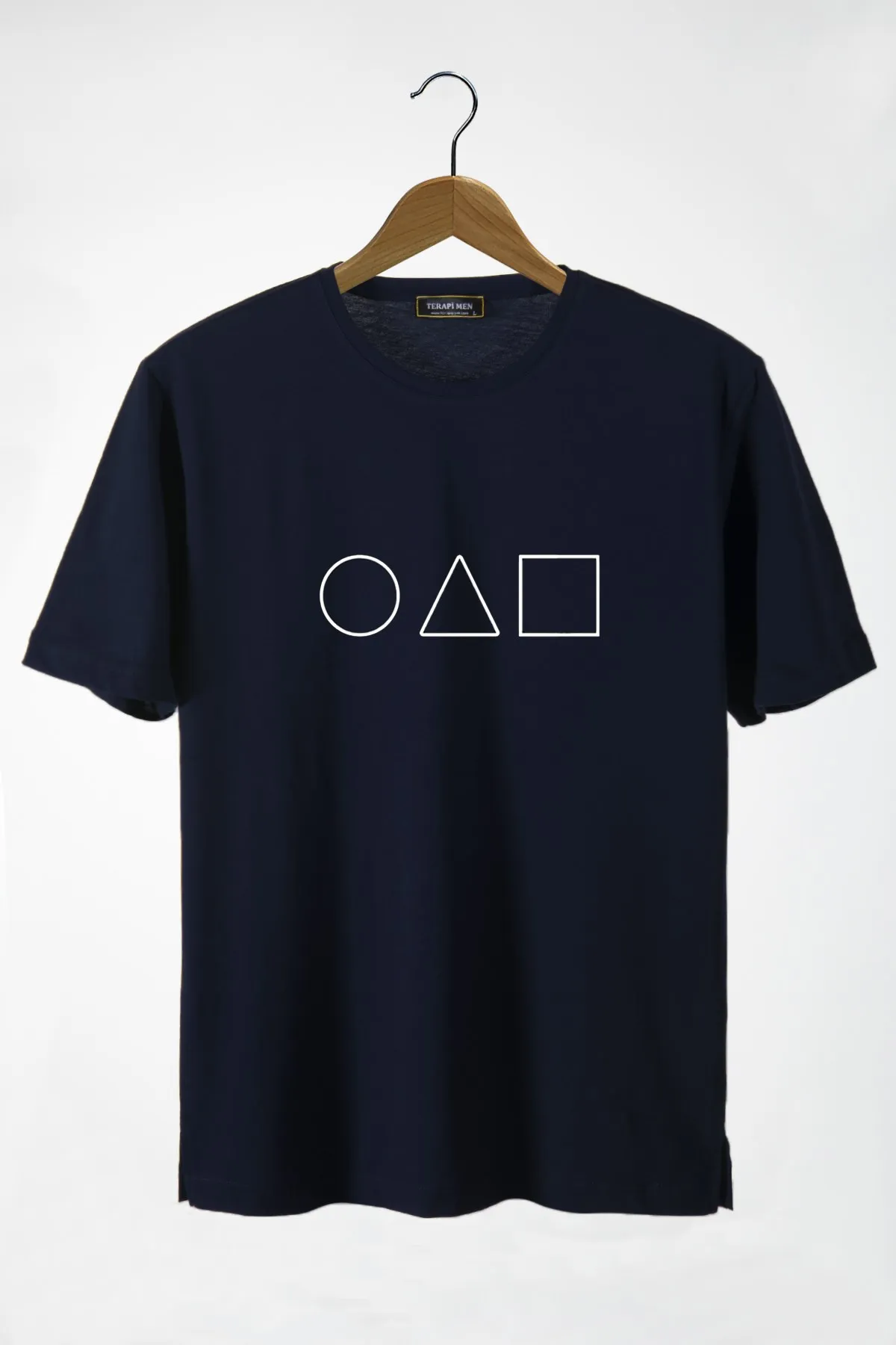 

Мужская темно-синяя футболка оверсайз с воротником-стойкой, модель 22Y-3400762-57