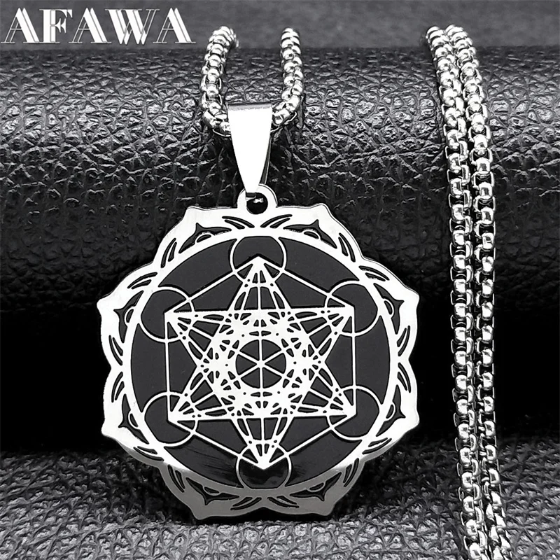 

Sacred Geometry Metatron Cube Angel Seal Archangel Necklace for Women Men Stainless Steel Spiritual Flower of Life Lotus Jewelry