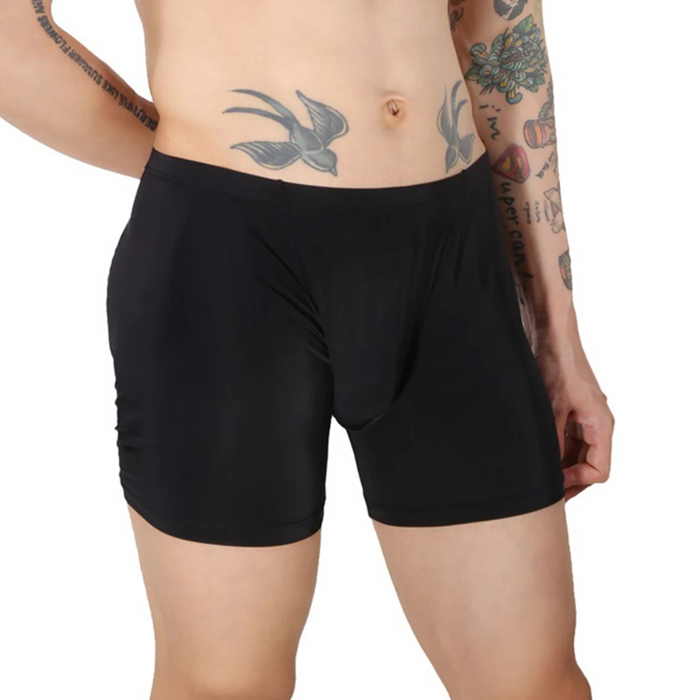 

Sexy Men Ice Silk Long Leg Boxer Briefs U Convex Pouch Underwear Sports Breathable Shorts Trunks Underpants Knickers boxer Homme