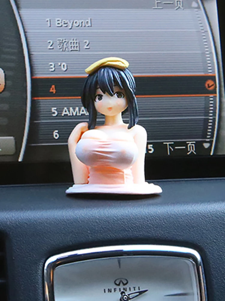 

New Cute Chest Shaking Girl Car Ornaments Anime Statue Car Dashboard Accessories Boutique Pink Car Sexy Doll Figurine Car Decor
