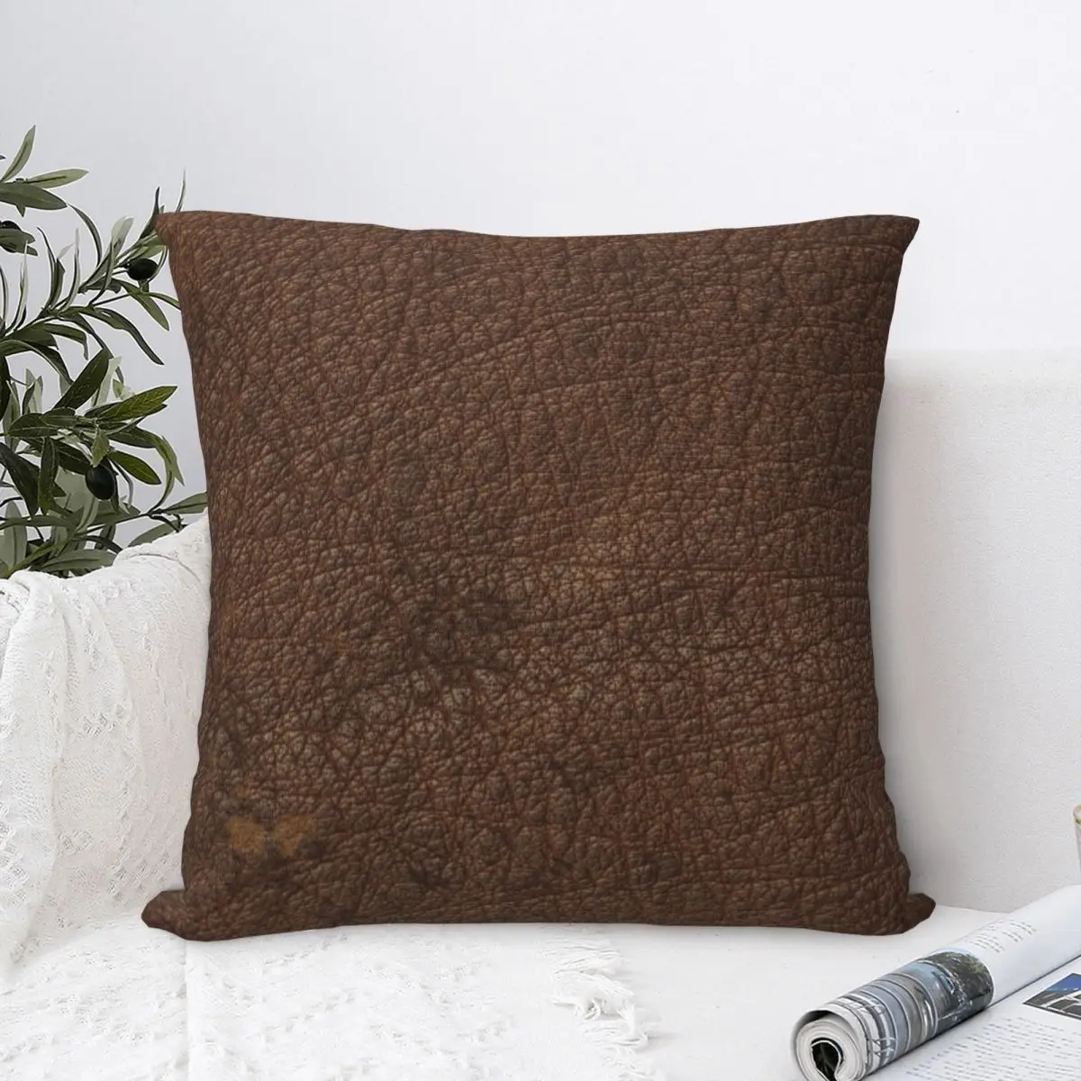 

Leather Ethical Cowhide Square Pillowcase Cushion Cover Decorative Pillow Case Polyester Throw Pillow cover For Sofa Living Room