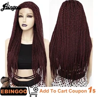 ebingoo synthetic futura lace front wig long burgundy glueless box braided synthetic lace hair wigs twist braids for afro women