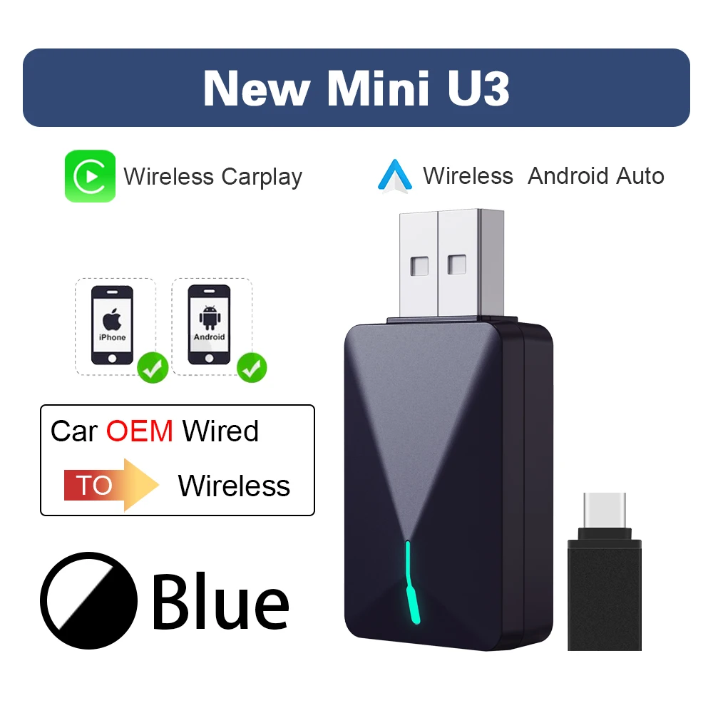 

Для Jeep Mini U3 2-NI-1 беспроводной адаптер Carplay Android Auto Smart Box обновление OTA для проводного CP/AA к беспроводному CP/AA для использования в автомобиле