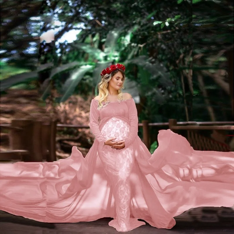 

Sexy Shoulderless Maternity Dresses Photoshoot Ruffles Pregnancy Maxi Gown Pregnant Women Dress Photography Props Mermaid Dress