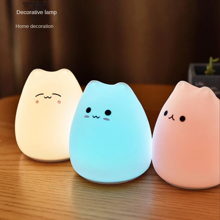 LED Cute Night light Cat Silicone Animal Light Touch Sensor Colorful Child Holiday Gift Sleepping Creative Bedroom Decor Lamp