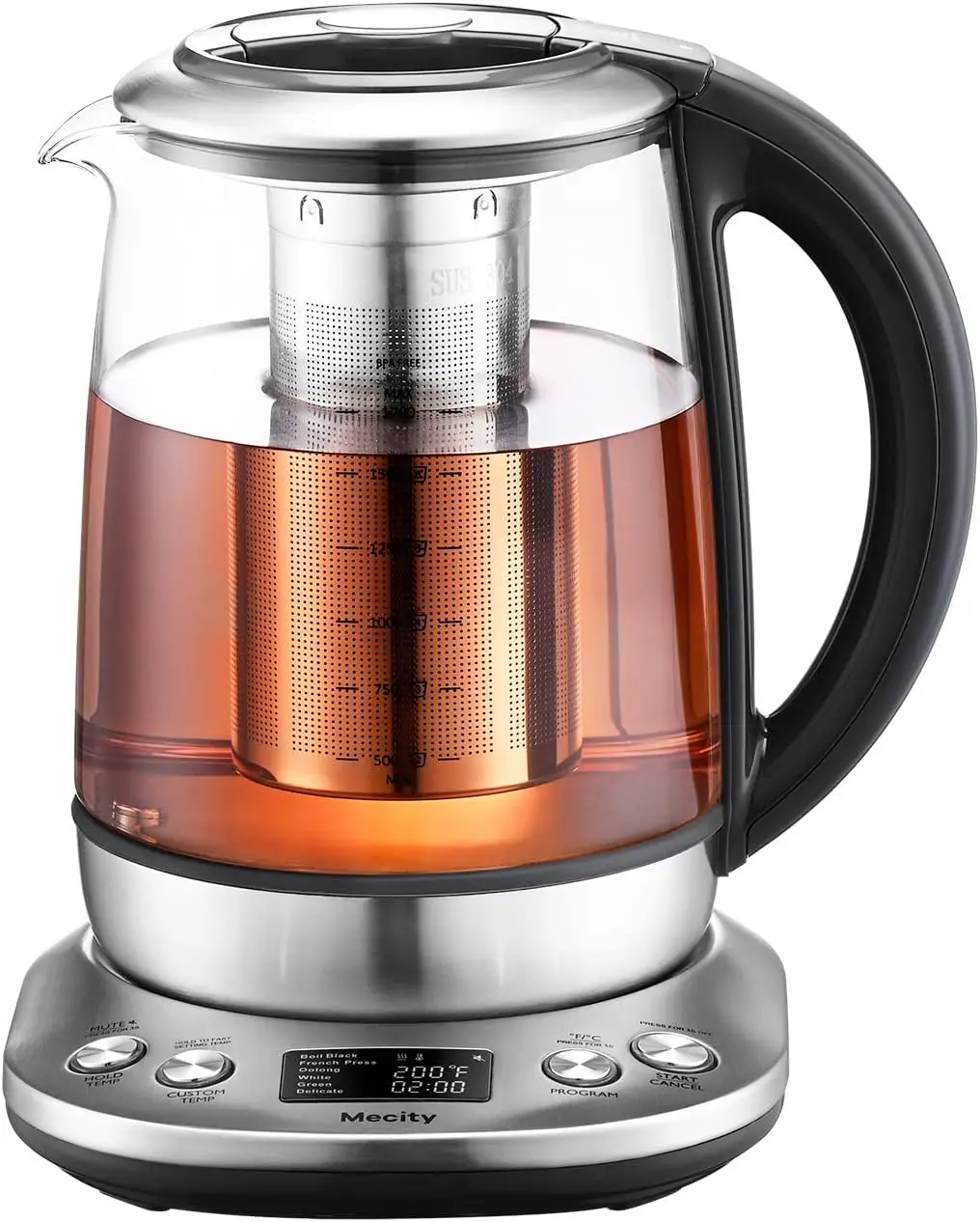 

Чайник чайный со ситечком для заваривания чая и регулятором температуры, стеклянная чайница, ЖК-дисплей, Предустановленные программы заваривания для чайного водонагревателя 1,7