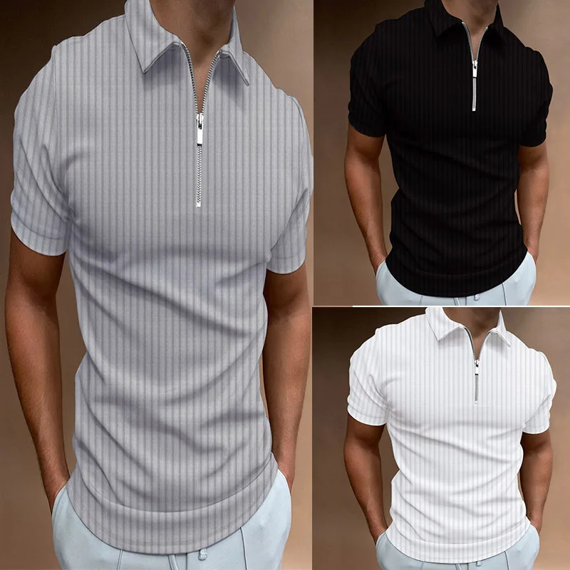 

Golf Polo Shirts For Men Summer New Short Sleeve Zipper Lapel Tops Casual Slim Trend Good Quality Tees 2021 Hommes Clothing
