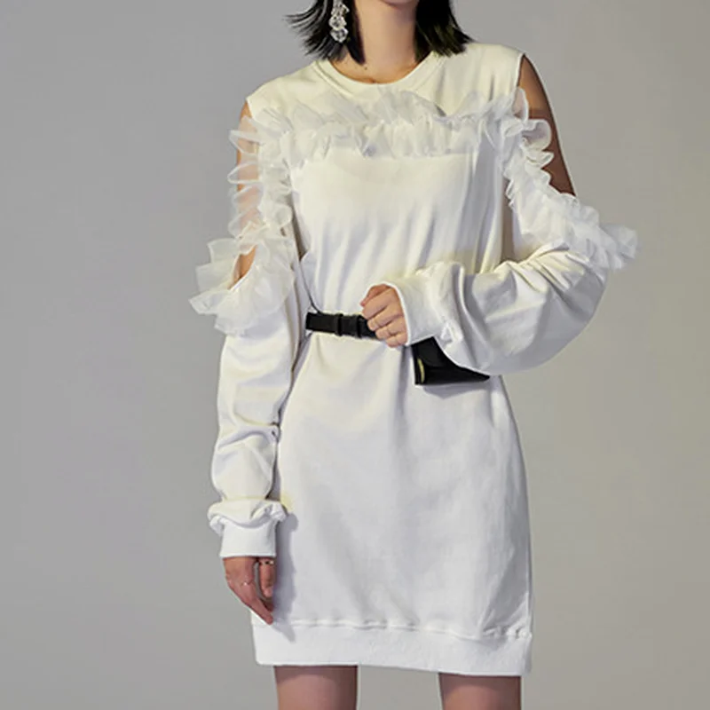 2023 Autumn and Winter Fashion New Double Strapless Net Yarn Fungus Temperament Repair What Long Sweater Dress Woman Clothing