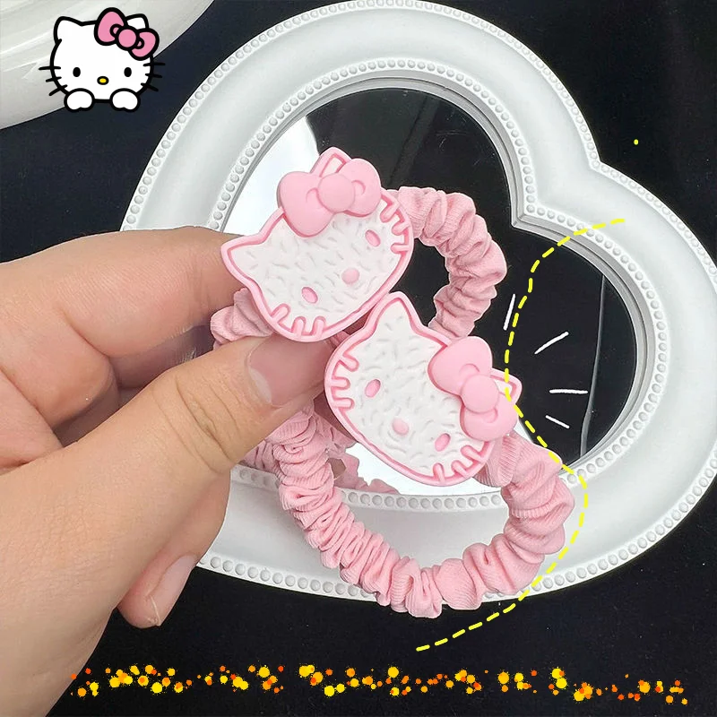 

Sanrios Hello Kitty Hair Ring Pink Anime Cartoon Small Intestine Ring Student Low Rubber Band Leather Set Kawaii Cute Y2k Gift