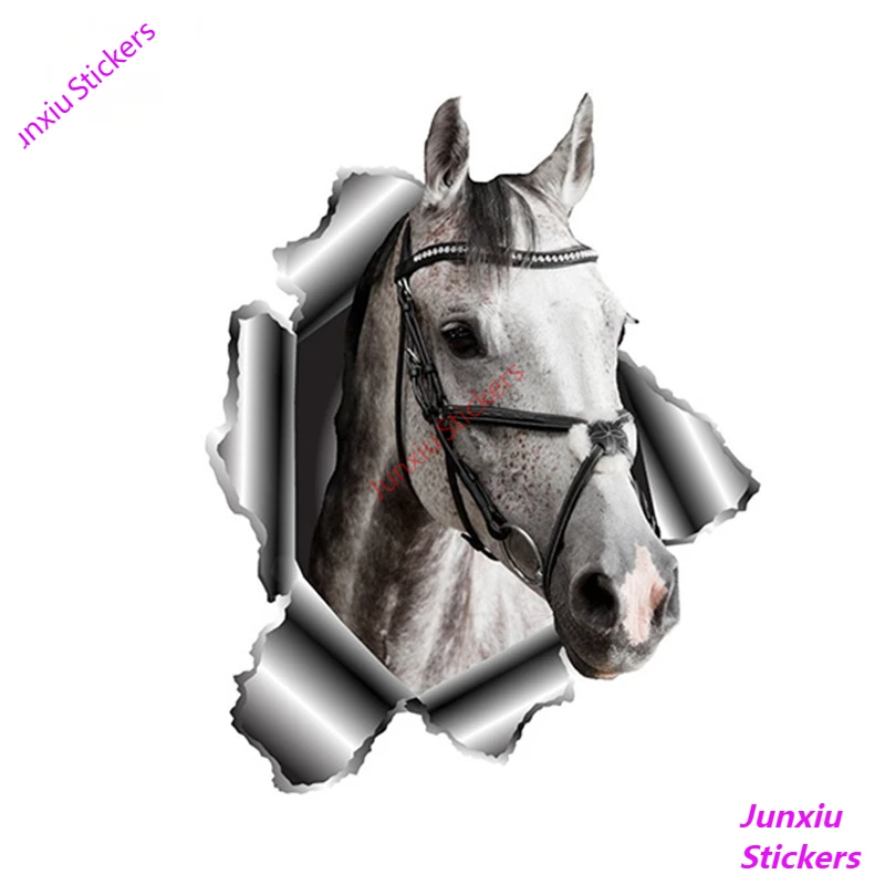 

3D Horse Vinyl Sticker Torn Metal Decal Reflective Car Sticker Funny Bumper Trunk Animal Car Styling Accessories PVC13x10cm