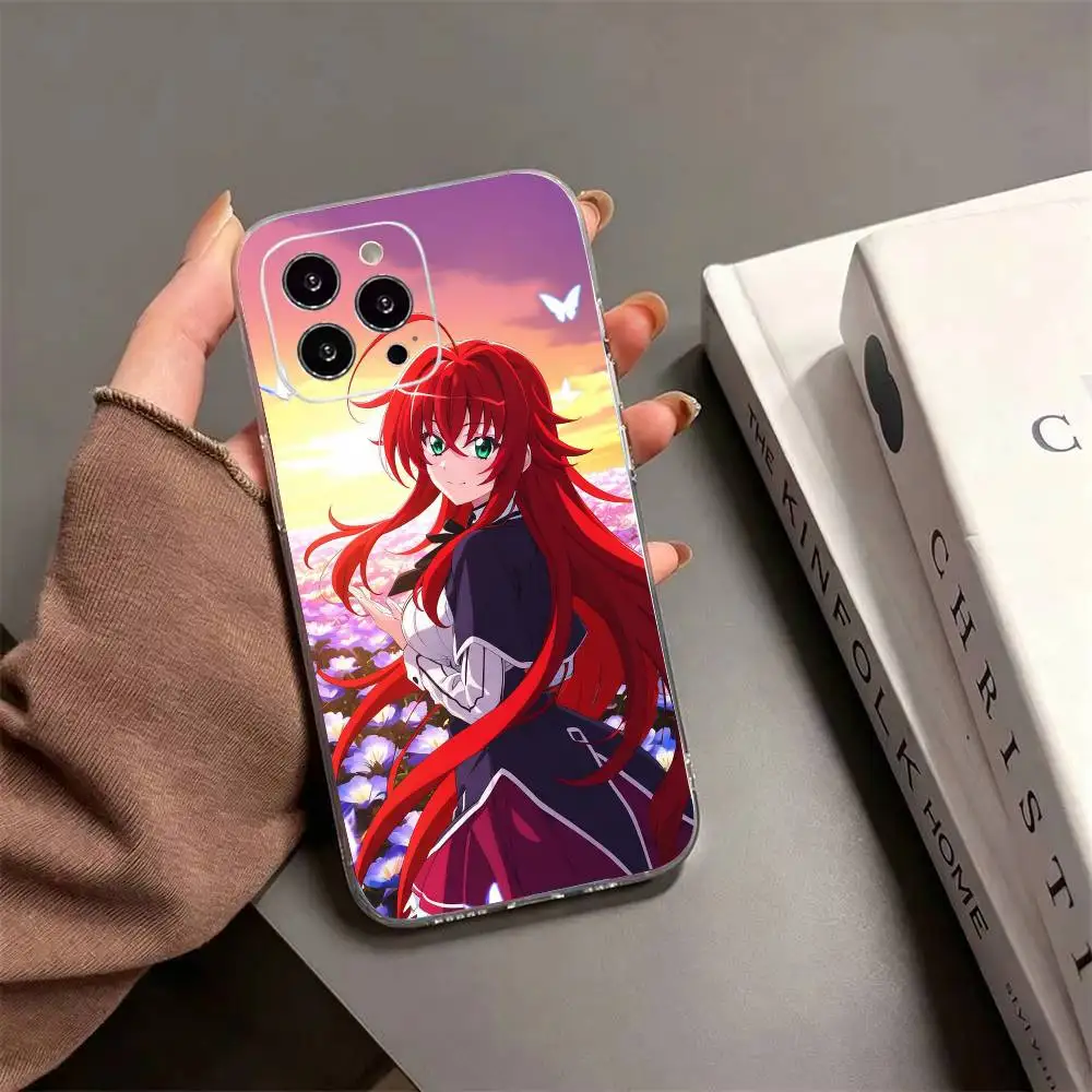 Фото Аниме чехол для телефона с Риас Гремори из High School DxD для iPhone 17 16 15 14 13 12 11 Mini Pro Max Plus, прозрачный чехол. №5