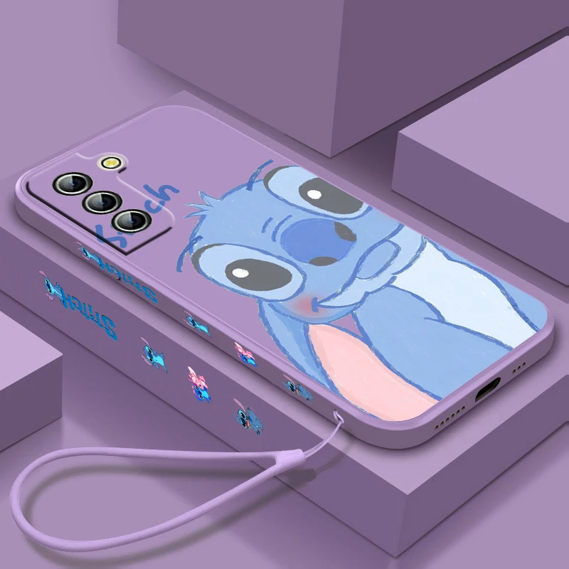 

Stitch Cartoon Lilo Baby For Samsung Galaxy S23 S22 S21 S20 S10 S9 Ultra Plus Pro FE Liquid Left Rope Silicone Phone Case Fundas