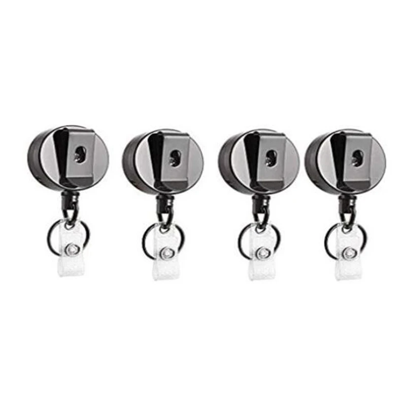 

4 Pcs Duty Retractable Badge Holder Reel, ID Badge Holder With Belt Clip Key Ring For ID Card Keychain All Metal Casing