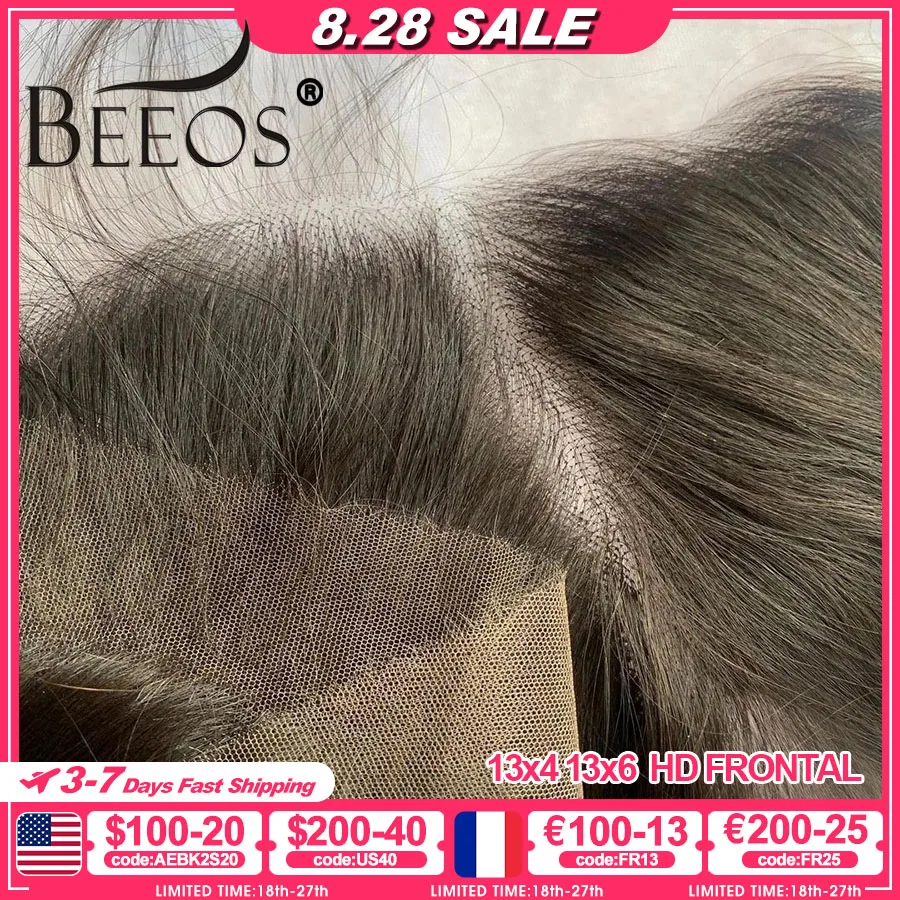 BEEOS Skinlike 13x6 HD lace Frontal Only Pre plucked Straight 6x6 5X5 HD Lace Closure Only Brazilian Human Hair 13x4 HD Frontal