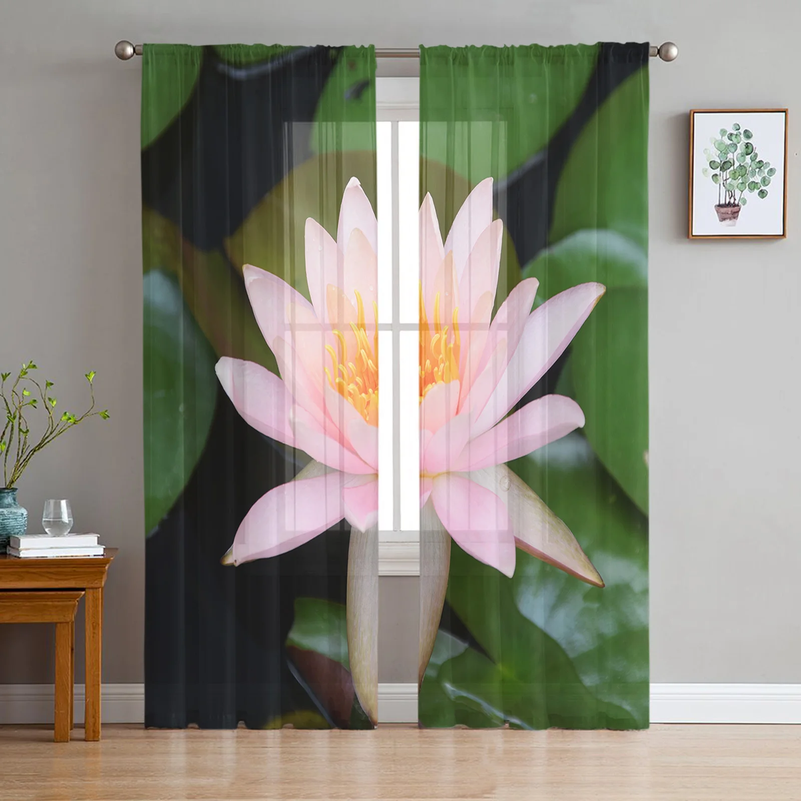 

Шифоновая занавеска в виде листьев лотоса, тюль в розовом цвете лотоса для гостиной, занавески для дома, балкона, кофейный декор, для гостини...