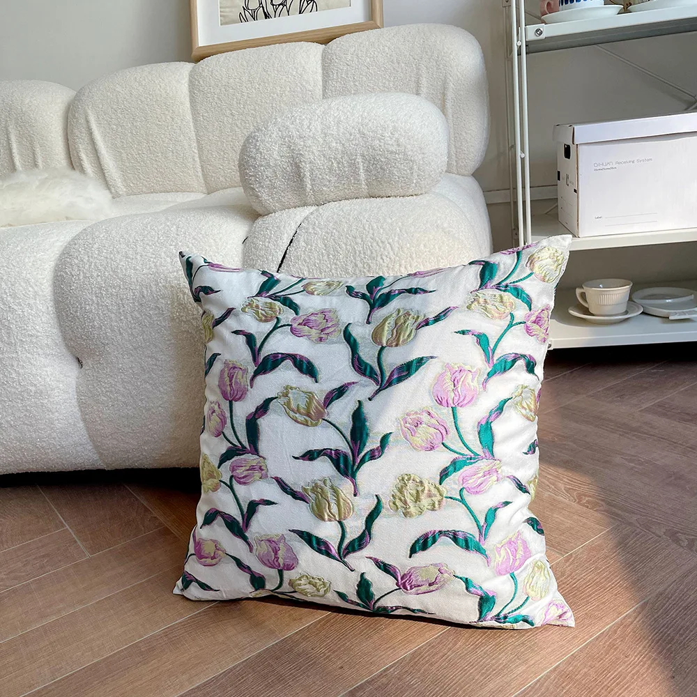 

Retro Tulip Pillow with Inner 45x45cm Flower Pattern Cushion for Living Room Sofa Couch Throw Pillowcase Removable Cushion Cover