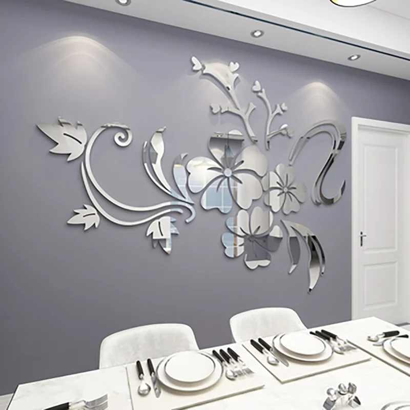 

1 Set of Exquisite Flower 3D Mirror Wall Stickers Detachable Decals Art Muralist with Bedroom TV Acrylic Background Decoration