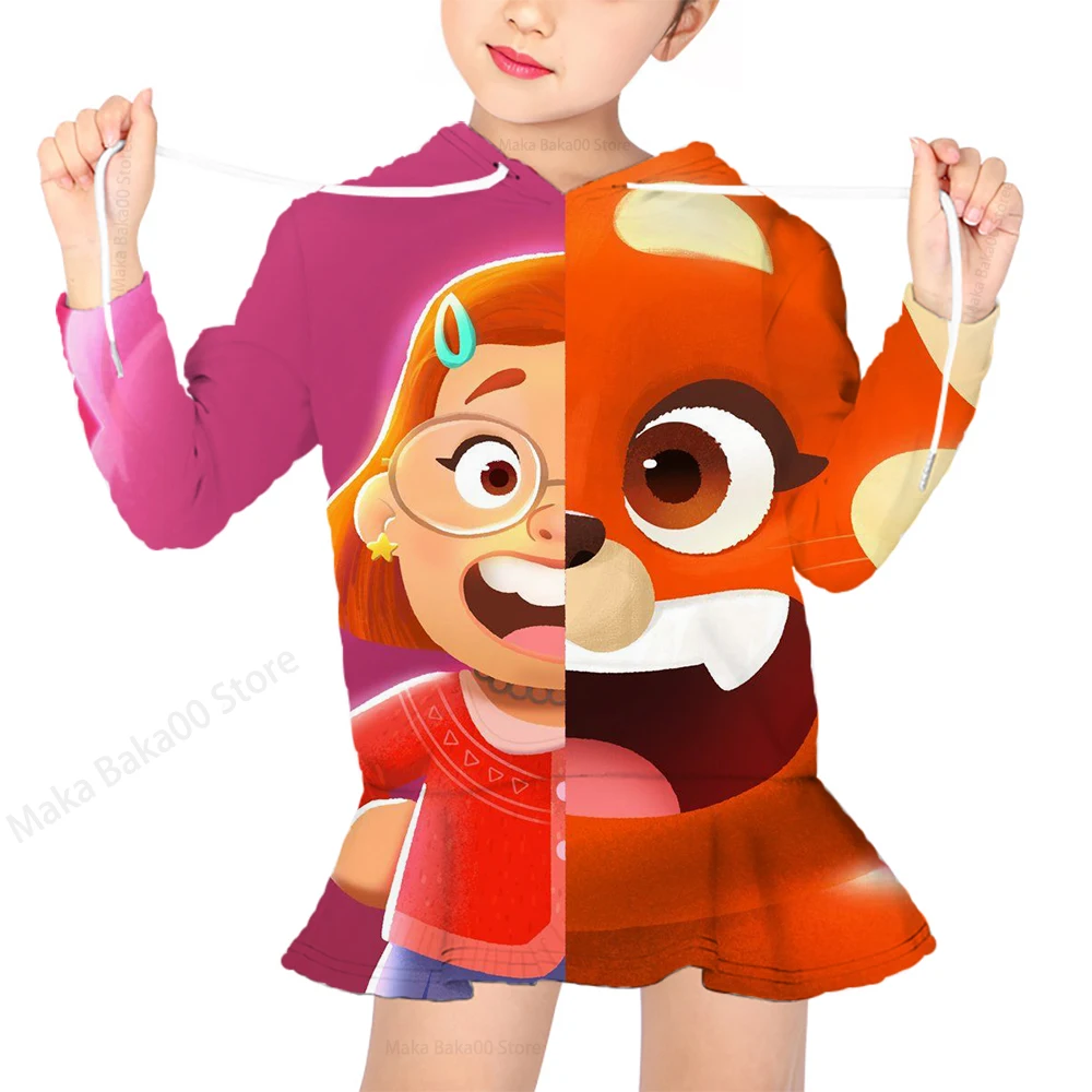 

New Disney Kids Sweatshirt Dress Red Panda Turning Red Print Girls Casual Street Style Sweatshirts Girls Tops
