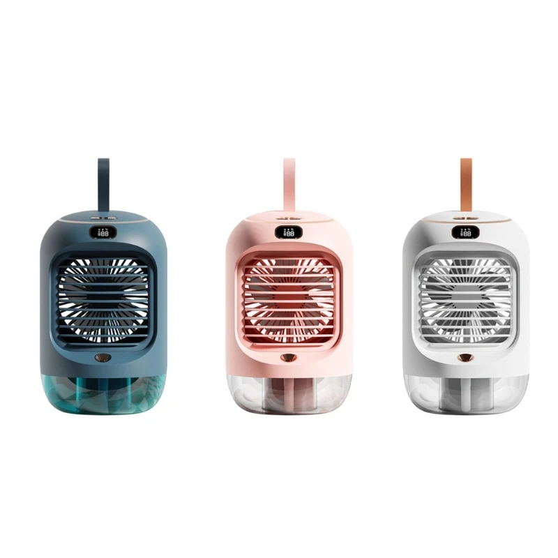 

3 Speeds Electric Fan 3600mAh Battery Powered Portable Fan Spray Plus Wet Fan with Night Light for Indoor Outdoor Travel