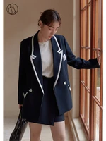 dushu slightly fat lady suit collar full regular sleeve blazers loose straight suit hakama suit office lady contrast design suit
