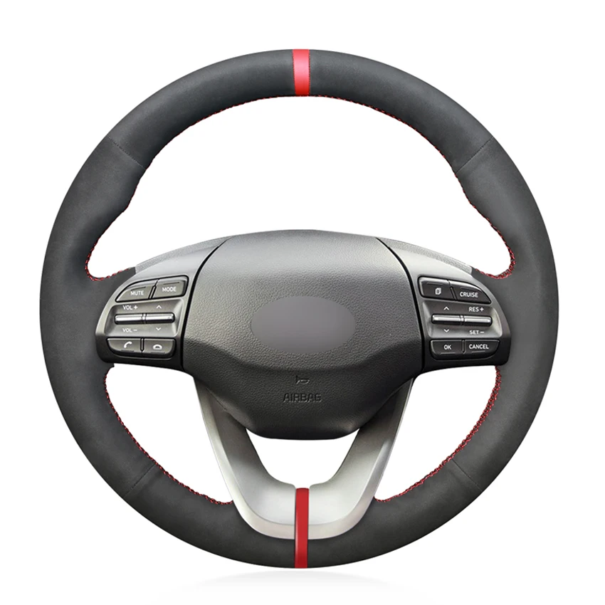 

Black Faux Suede Red Marker Soft Car Steering Wheel Cover for Hyundai Veloster 2019-2021 i30 2017-2020 Elantra GT 2018-2020