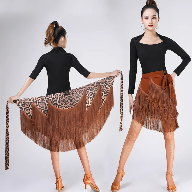 

Latin Dance Tassel Apron Skirt New Latin Dance Dress Female Adult Tassel Skirt Professional Acrobatic Performance