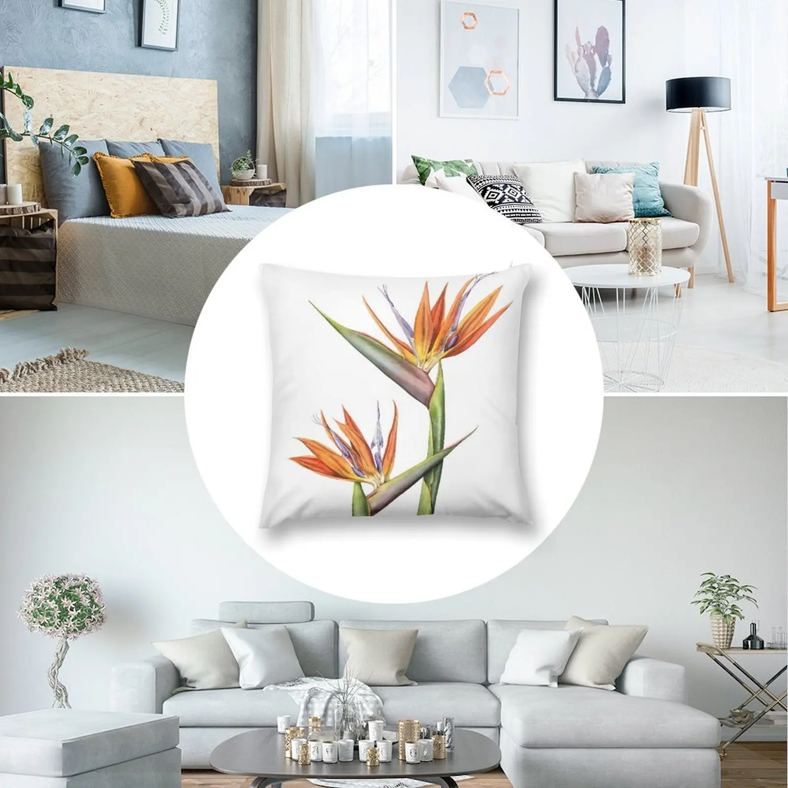 Птица рая цветок (Strelitzia reginae) диванная подушка Роскошные диванные подушки