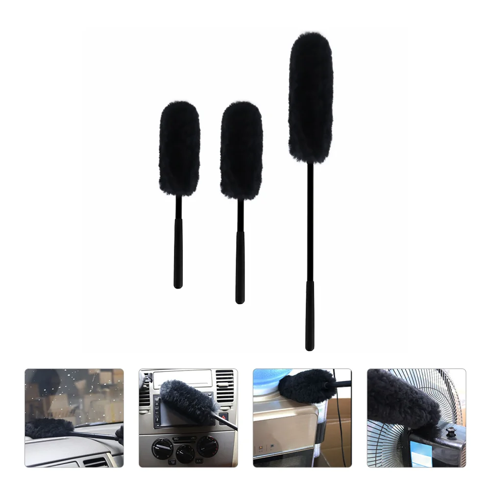 

3Pcs Car Wheel Rim Cleaning Brush Wheel Woollies Brush Stick Tool (Black)