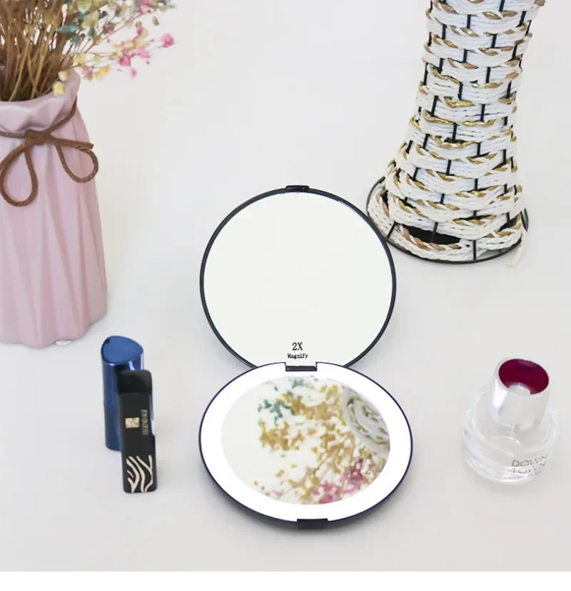 Портативное складное зеркало для макияжа с фотоэлементами большое круглое