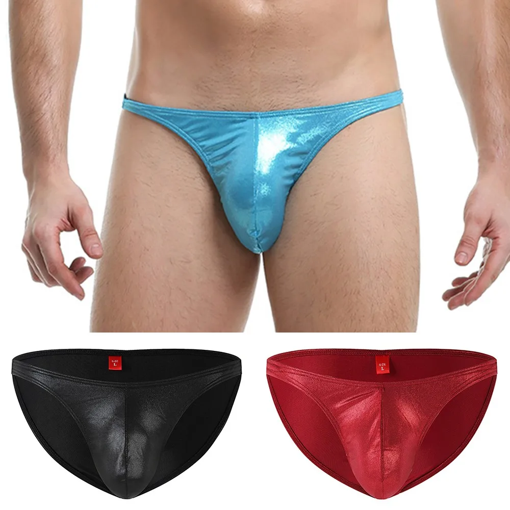 

Glossy Patent Leather Underwear Mens Wet Look Exotic Lingeries Stage Show Night Clubwear Bugle Pouch Swim Briefs Underpants