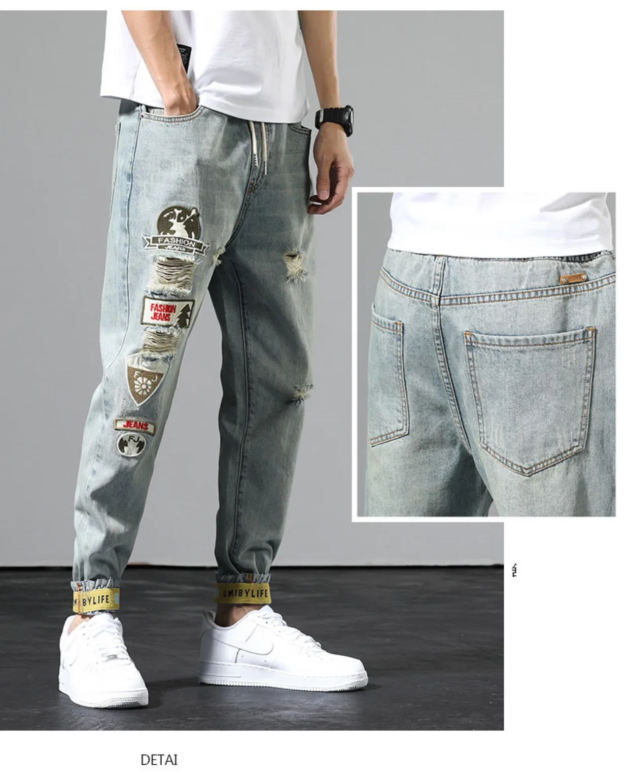 ICCLEK Casual Ripped Jeans Thin Jeans Men's Jeans Plus Size Jeans  Black Ripped Jeans  Skinny Jeans