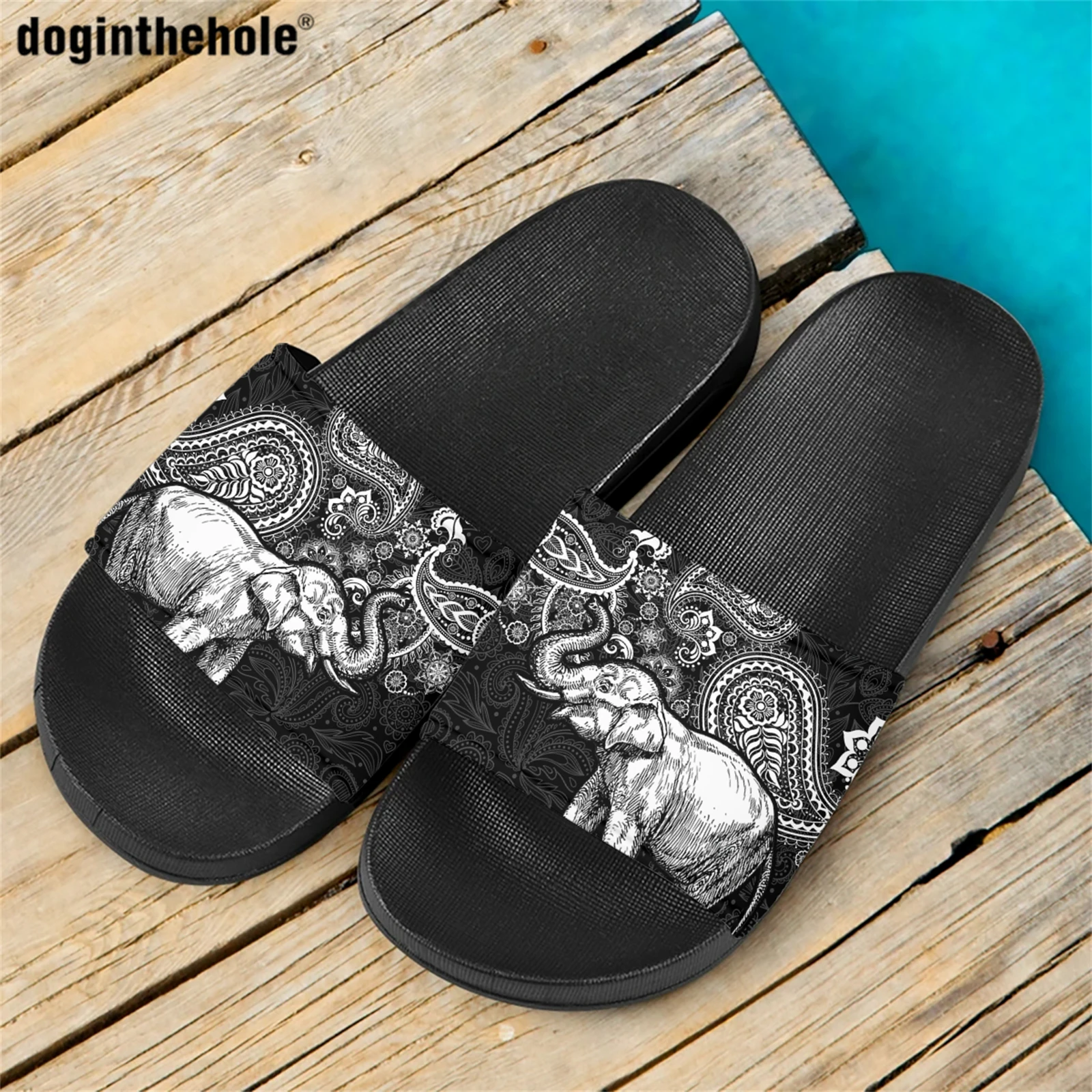 

Doginthehole Polynesian Elephant Print Slippers for Women Men Outdoor Beach Wading Sandals Home EVA Non-slip Lightweight Slipper