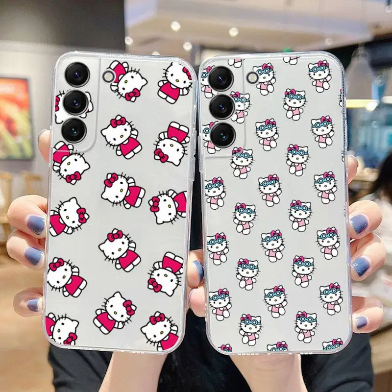 

Anime hello kitty Phone Case For Samsung Galaxy S22 S21 Ultra S20 S30 FE S8 S9 S10 5G Plus Lite Soft Transparent Cover