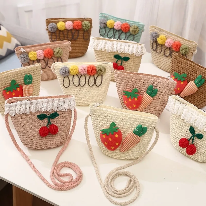 

New children's straw bag spring and summer girls messenger bag princess Korean version cute child girl baby coin purse