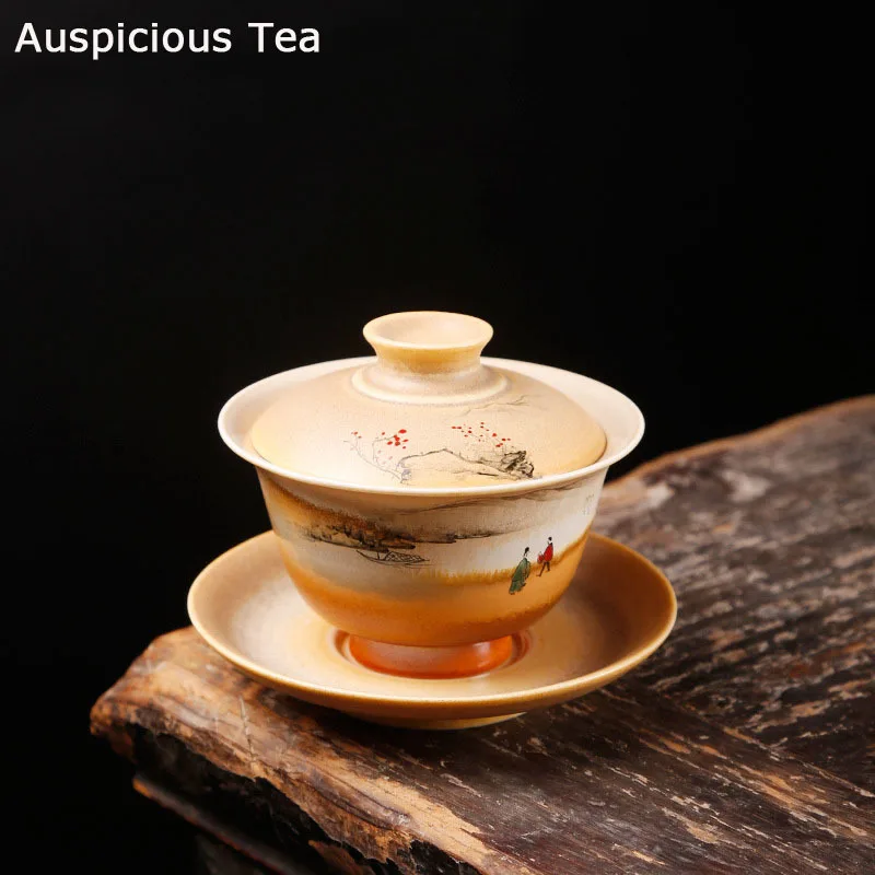 

110ml High-end Japanese Style Kiln Change Hand Painted Ceramics Sancai GaiWan Household Kung Fu Teaset Accessories Birthday Gift