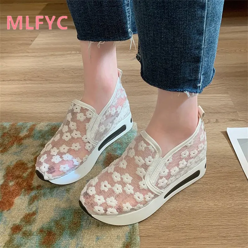 

2023 spring and summer new muffin bottom mesh breathable fashion slip-on women's single shoes casual flat women's shoes