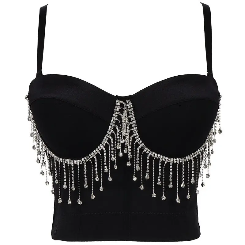 

2023 New Woman's Summer Tube Top Beading Sexy Breast Wrapping Tassel Lady Corset Handmade