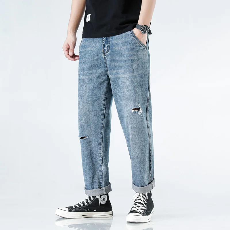 

Loose jeans straight tide brand 2022 new ripped jeans trousers