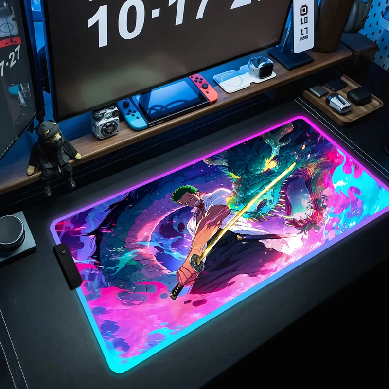 

RGB Large Gaming Mouse Mat Game Keyboard Mat Anime Locking Edge Computer Mouse Pad Gamer Non-Slip Mousepad LED HD Print Carpet