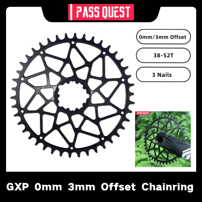 PASS QUEST 0 мм/3 мм смещенная звездочка GXP 38-52T велосипедная для Sram ETAP AXS FORCE RED 3 гвозди