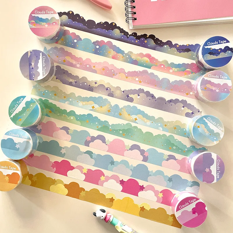 

1 Roll INS Cute Stars Clouds Journal Washi Tape Scrapbooking Border Decoration Material Gradient Masking Tapes Kawaii Stationery