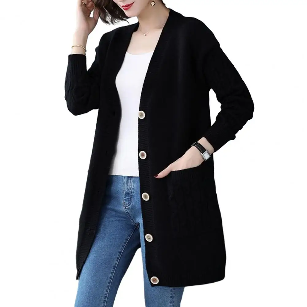 

Women Coat Stylish Knitted Sweater Coat Warm Loose-fit Women's Autumn/winter Jacket Mid-length Single-breasted Design Cold