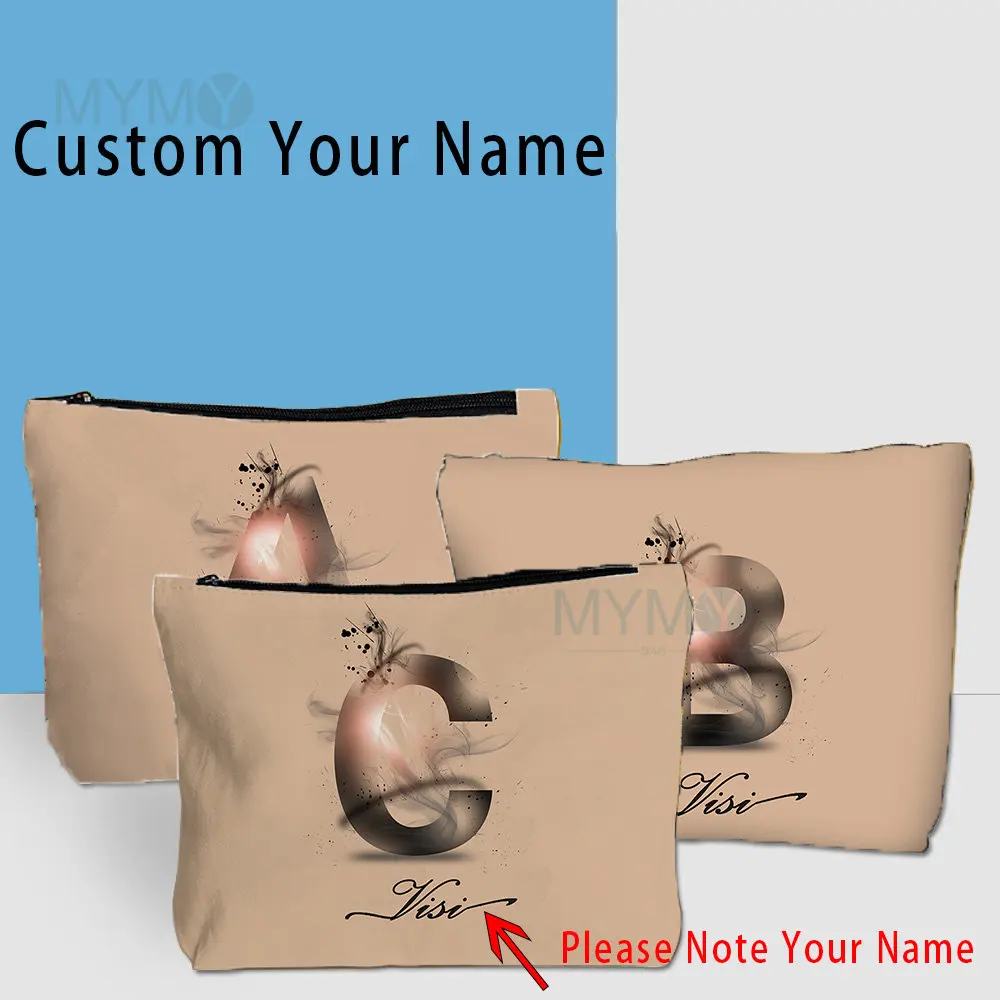 

Custom Name Women Cosmetic Bag Personalized Alphabet Canvas Cosmetic Cases Handbag Outdoor Party Wedding Gifts Kawaii Makeup Bag