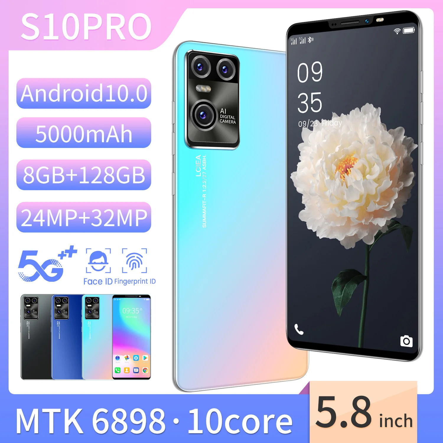 

2022 New Arrival S10Pro 5G Mobile Phone 5.8" Screen Cellphone 32MP Camera Super Smartphone 5000 mAh Global Version Moblies