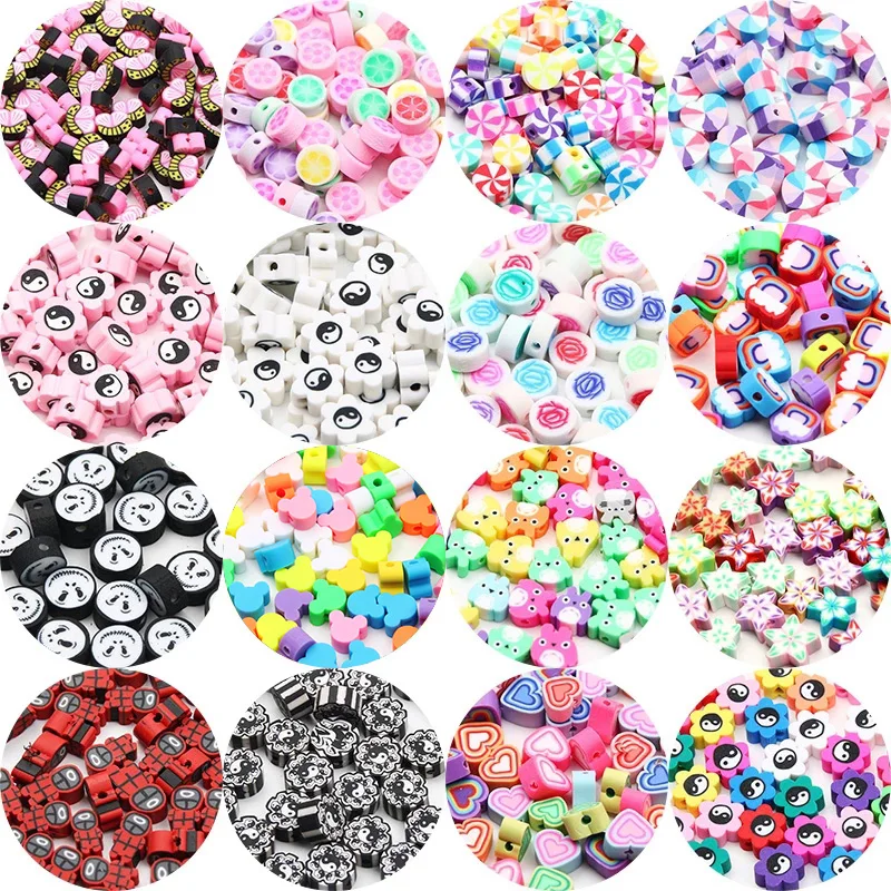 

20/50/100pcs Polymer Clay Beads Animal TaiChi Heart Butterfly Clay Spacer Loose Beads For Jewelry Making Diy Bracelet Accessorie