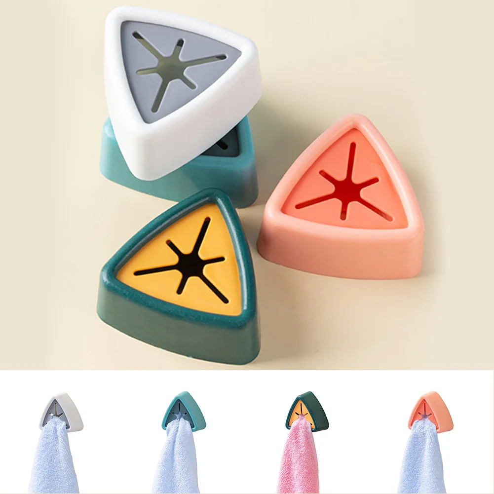 Plug Push In Towel Holder Self Adhesive Cloth Clip Wall Mounted Bathroom Towel Hook Rag Dishcloth Organizer